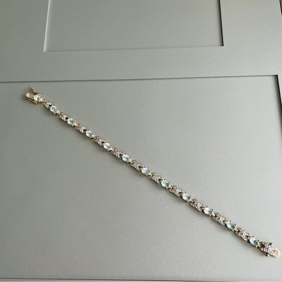 Topaz & Diamond Crossover X Link Gold Vermeil Sterling Silver Tennis Bra… - Picture 4 of 6